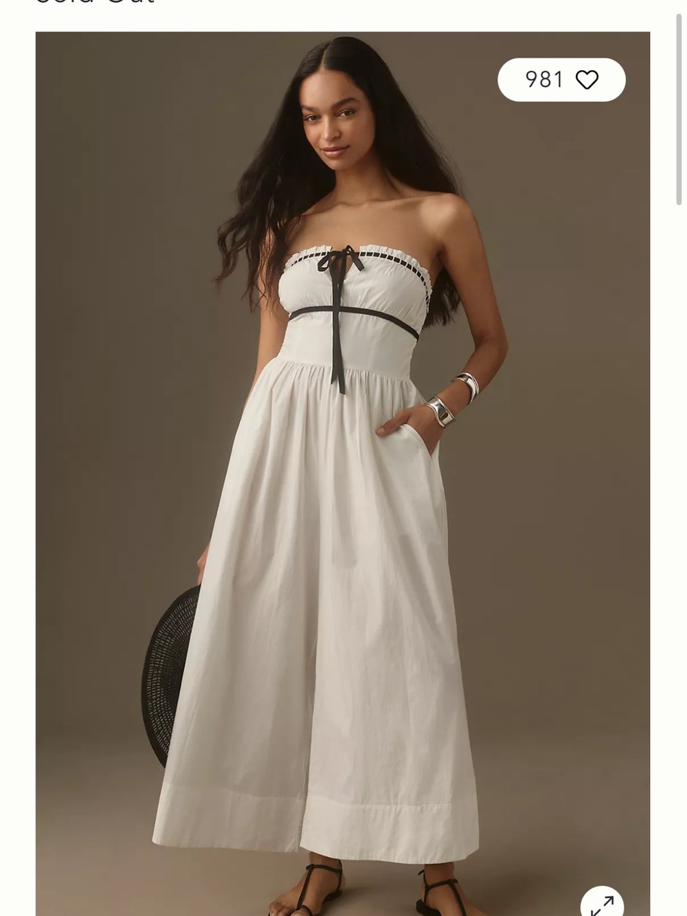 NWT Anthropologie Maeve Strapless White Maxi Jumpsuit with Black Trim